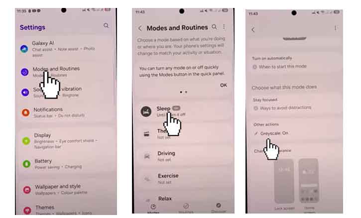 disable greyscale in sleep mode on samsung galaxy s25
