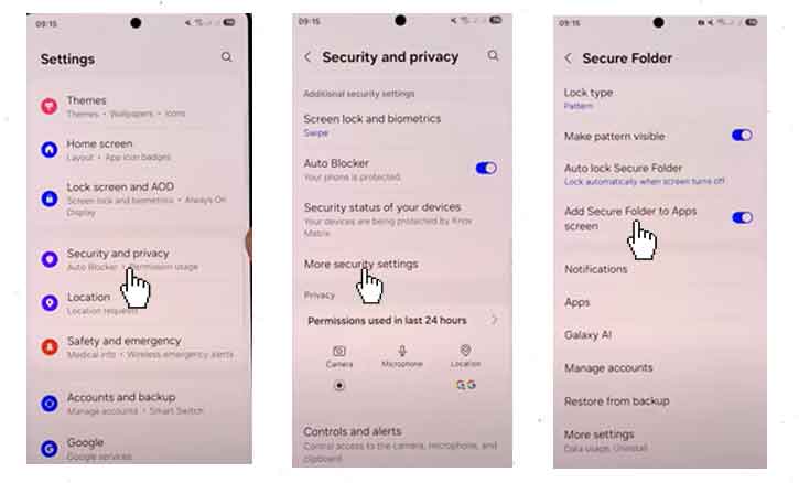 hide/unhide secure folder on samsung galaxy s25