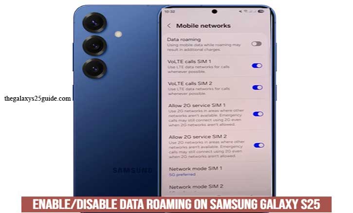 how to enable/disable data roaming on samsung galaxy s25