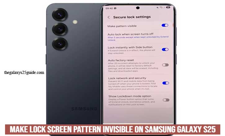 how to make lock screen pattern invisible on samsung galaxy s25