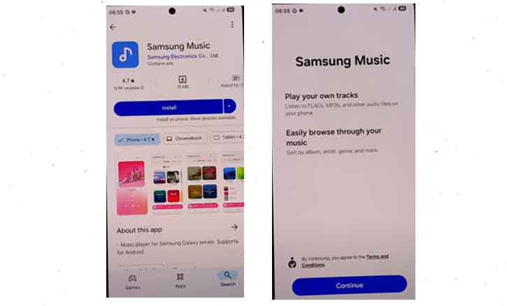 Installing Samsung Music from the Google Play Store