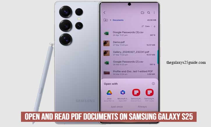 how to open and read PDF documents on samsung galaxy s25